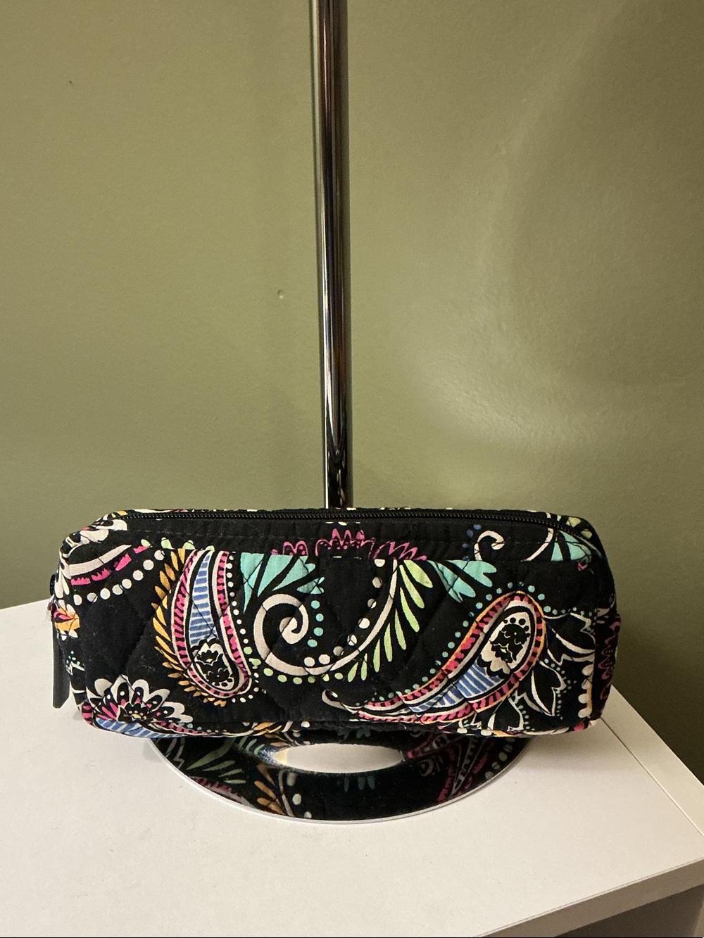 Vera Bradley Black Quilted Paisley Cosmetic Pouch Bag with Multicolor Accents